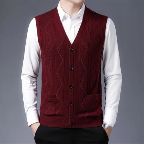 Men's Wool Knitted Vest Sleeveless V-Neck Single-Breasted Office Sweater Cardigan4