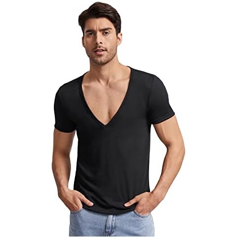 DIDK Men's Deep V Neck Short Sleeve T Shirt Casual Summer Slim Fit Tee Black M Cover