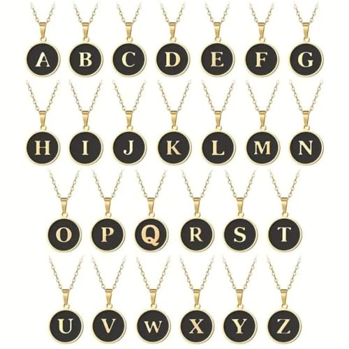 Image of Giftana Alphabet Locket with Chain, Black Enamel Letter A-Z Pendant Necklace for Woman and Girls, Personalized Initial Name Gold Plated Pendant Necklace Gift for Girlfriend, Sister