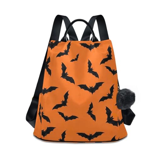 Sac à dos d'Halloween chauve-souris orange femme avec fermeture éclair dos
