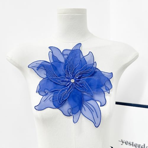 Image of Exaggerated Organza Fabric Flower Brooch Pin for Women Girls Fashion Dainty Layered Big Beaded Corsage Boutonniere Brooches Lapel Pins Delicate Wedding Birthday Holiday Dress Accessories Jewelry Gift