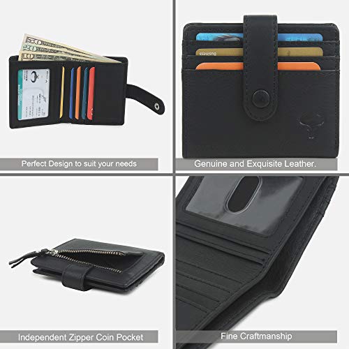 Genuine Leather Slim Women Wallet - Compact Bifold Purse - Zipper Coin Pocket - RFID4