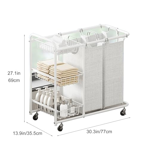 Trieur de linge à 2 sacs chariot à roulettes amovibles