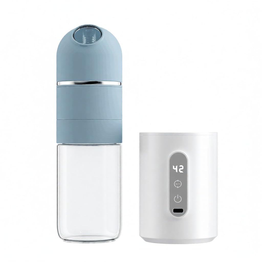 Podgrzewacz do butelek 240 ml szklany USB przenośny - regulowana temperatura 39-48 C z dozownikiem mleka do karmienia na zewnątrz