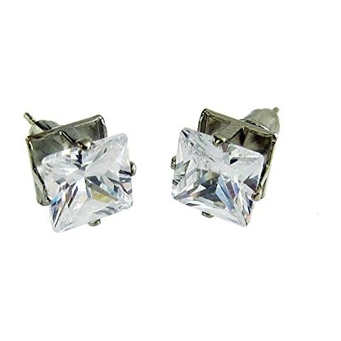 OUTLETISSIMO® EARRINGS MAN SILVER CHRISTIAN RONALDO STEEL DIAMOND CZ SQUARE 8mm UN22, Diamond Cubic Zirconia Alloy Steel Cover