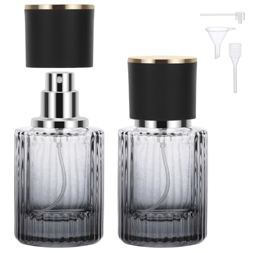 Segbeauty 30ml Fine Mist Spray Bottle with Perfume Refill Kit, 1oz Black Refillable Perfume Atomizer Bottle for Travel, 2pcs Empty Vintage Glass Travel Bottles for Toiletry, Cologne Atomizer for Men