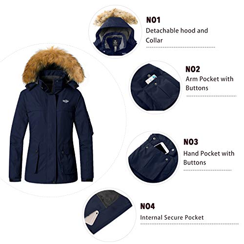 Wantdo Women's Rain Jacket Waterproof Ski Coat Snowboarding Jackets Windbreaker Dark Blue 2XL