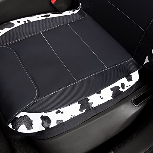 Flying Banner Universal Carbon Fibre Leather Car Seat Covers Airbag Compatible Seat Protector (Full Set, Black and White Cow) - Image 5