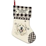 GABSHAIM Great Pyrenees Snowflake Christmas Stockings Black White Buffalo Check Plaid Dog Xmas Stockings Custom Hanging Stocking for Family Christmas Party Decor 14 Inch Linen