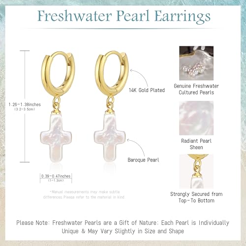 Cross Heart Pearl Drop Dangle Earrings For Women Baroque Freshwater Hoop Star 14k Gold Dangling Dainty Trendy Jewelry4