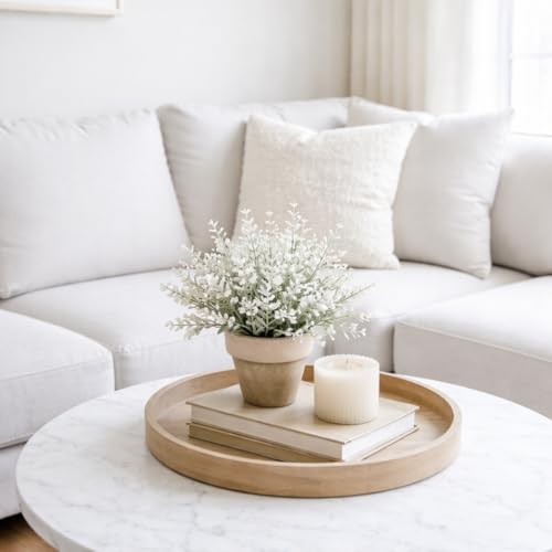 Image of Garden Art Artificial Lavender Plant in Rustic Pot - Realistic Faux Lavender Flowers for Home Decor, Office Desk, Tabletop, Farmhouse & Modern Decorationt (P-093White)