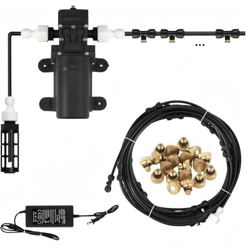 Sarinyミスト発生器 噴霧加湿器 自動噴霧12V 60W キット ミストポンプ付き タンク式 ミストシャワー 熱中症対策 ミスト発生器 細かい霧 手軽にミストシャワー お庭/ベランダ/畜舎/工場/倉庫などに 自動霧吹き屋外パティオガーデン傘温室用ウォーターミスター 加湿・冷却・粉塵や埃対策用 (ブラック,12メートル 16ノズル)（Amazon）