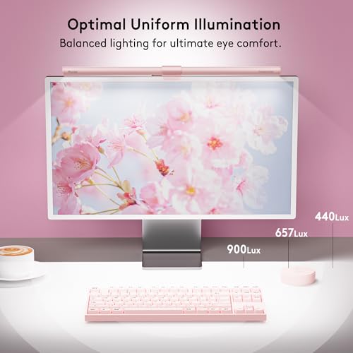 Image of Quntis 20 inch Pink RGB Monitor Light Bar, 15 Gaming Backlight Modes, Eye-Care No Glare, Adjustable Frontlight Brightness & Color Temperature Remote Control, Modern Aesthetic USB Reading Monitor Lamp