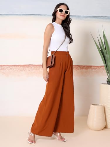 Image of KOTTY Womens Solid Straight fit Pleated Front Office Wear Pant