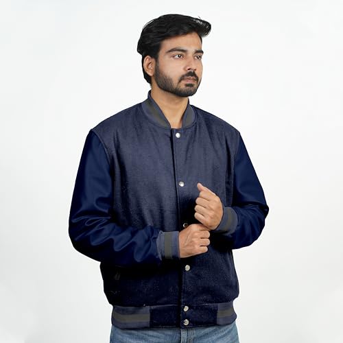 Image of Men's Fashion Varsity Jacket Causal Slim Fit Wool Letterman Baseball Bomber Jackets