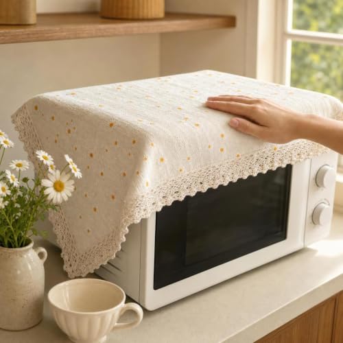 Tapete protector de algodón para mesa de centro y microondas, diseño floral amarillo ganso 3
