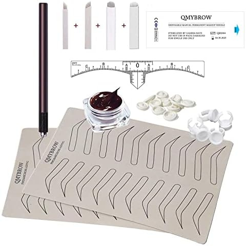 Microblading kit Eyebrow Micro Needling Pen Set with Blades Pigment Practice-skin Ring cup for eyebrow tattoo Permanet Makeup Tatto Kits- QMYBROW … Cover