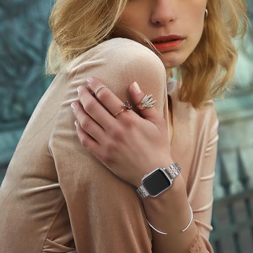 Image of Slim Metal Bands Compatible with Apple Watch 40mm 38mm 41mm 42mm 44mm 45mm, Metal Stainless Steel Chain Strap for Women iWatch Series 9 8 7 6 5 4 3 2 1 SE