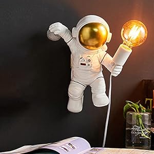 ACMHNC Applique Da Parete Per Bambini Con Interruttore E Spina, Moderna Astronauta Lampada Da Parete Per Cameretta Con Cavo 1,5 M,Deco E27 Illuminazione Da Parete Interni Per Ragazza E Ragazzo,Bianca