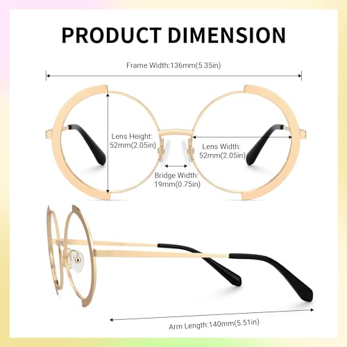 Image of Zeelool Vintage Metal Round Eyeglasses Frame for Women with Non-prescription Clear Lens ZJGM351423-03 Glod