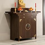 VinLeap Wooden Buddhist Altar Cabinet, 3-Tier Altar Table with Storage Drawer, Elegant Zen Style Entryway Console Table for Prayer, Meditation, Home Sanctuary
