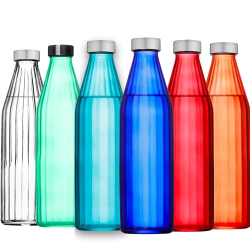 Image of SAND DUNE BlueColour Glass water bottle, 800 ml Each, Set of 1, with Leak-Proof Airtight Stainless-Steel Lid for Water, Smoothie, Juices - Reusable Travel Glass Drinking Fridge Bottles