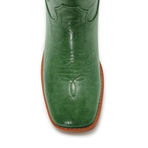 Image of Cowgirl Boots Square Toe Cowboy Boots For Women Ladies Mid Calf Low Heel Flat
