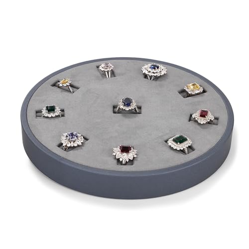 10Slots Ring Tray Round Holder Display PU Leather Earring Organizer Jewelry Display Tray Microfiber Interior Jewelry Organizer Tray(Blue)