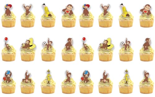 24PCS Curious Monkey Cupcake Toppers Cartoon Party Decorations Theme Celebrations Party Supplies for George Lovers (12 Designs 2 Each)