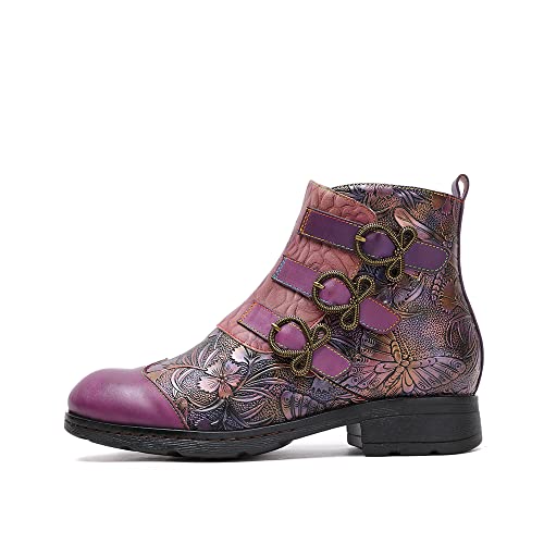 CrazycatZ Women Leather Ankle Leather Colorful Boots Vintage Colorful Sport Boots3