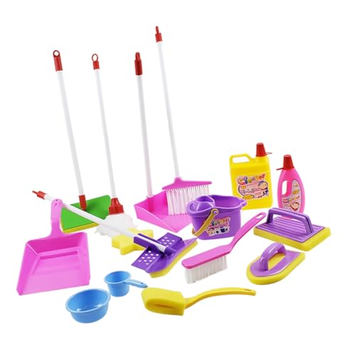 HEMOTON Ensemble Jouets Nettoyage Garçon et Filles 6 Pièces en Plastique Doux, Ménage Ludique pour Jeu D’Imitation, Développement Motricité, Accessoires Ménage pour Maison de Poupée,