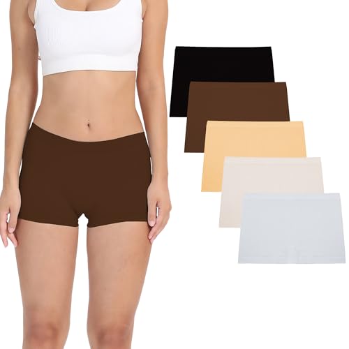 Image of LALESTE Women's Boyshort Underwear Full Coverage Seamless Panties Soft Stretch Boxer Briefs 5 Packs