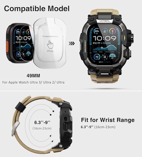 Image of ULTIMAL Rugged Case with Band for Apple Watch 49mm,Compatible with Apple Watch Ultra 3 /2 /1, Military Grade Shockproof Bumper Cover for iWatch Tactical Band Men (49mm,Desert Yellow)