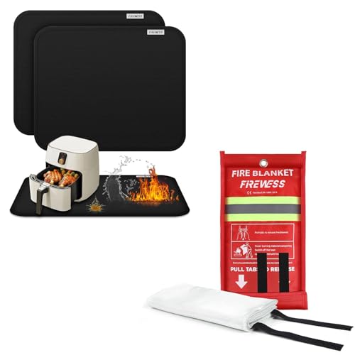 2pack Heat Resistant Mat for Countertop and Fire Blanket 1pack, Fiberglass Fireproof Blanket, Silicone Heat Resistant Mat for Air Fryer