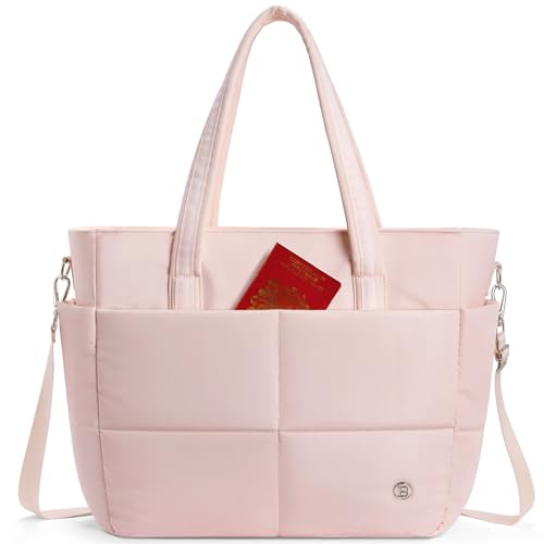 BOSTANTEN Puffer Tote Bag for Women Travel Tote Bag with Trolley Sleeve Lightweight Quilted Laptop Nurse Bag with Zipper