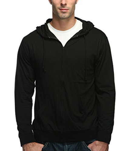 Cottonhood Lightweight Jersey Zip Hoodie for Men – Full Zip Casual Cotton Hoodie, Soft Long Sleeve (4XL, Black, 702)