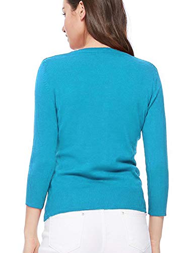 Image of Women's 3 /4 Sleeve Crew Neck Button Down Stretch Knit Cardigan Sweater (S-3XL)