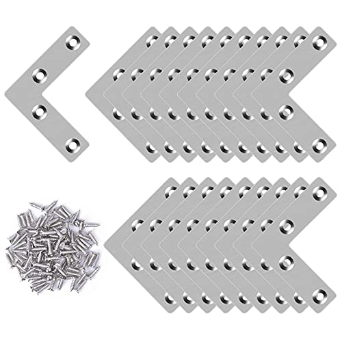 20 Piezas de Soporte Esquina Plano, Placas de Soportes de Esquina de Acero Ioxidable, Escuadras de Ángulo en Forma de L con Tornillos para Muebles de Madera (50 x 50 cm)