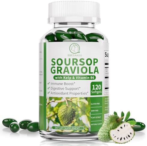 Soursop Graviola Capsules with Kelp, for Cell Regeneration, Enhances Immunity, Digestive Support, Anti-oxidant* Properties, Gluten Free, Vegan, 120 Counts