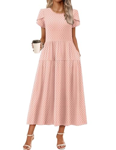 Image of Zeagoo Summer Dresses for Women 2026 Maxi Bohemian Floral Short Sleeve Long Dress Casual Flowy Tired Beach Sundress