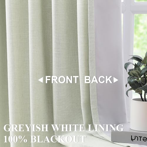 Image of Vision Home Soft Green Pinch Pleated Full Blackout Curtains Linen Blended Room Darkening Curtain Panels 108 inch for Living Room Bedroom Thermal Insulated Pinch Pleat Drapes with Hooks 40 inch Wx108 Lx2