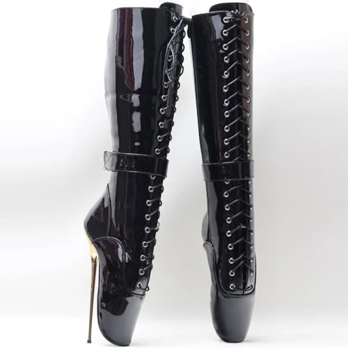High Heels 20cm Mid Calf Ballet Boots Side Zip Up Locking,Black-104