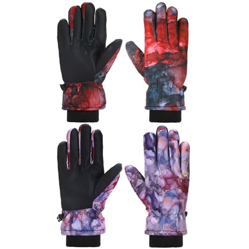 Image of Honoson 2 Pairs Kids Snow Gloves, Winter Waterproof | for Outdoor Snowboard Sledding, Warm Fleece Lining, Windproof, Adjustable Wrist Strap, Youth Cold Weather Ski Glove