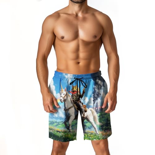 Men's Funny Cat Riding Unicorn with Gun Swim Trunks Boardshort Beach Shorts4