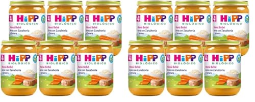 HiPP Biológico - Tarrito De Arroz Con Zanahoria y Ternera BIO - Menú Bebé - Pack 6x190g - Arroz, Zanahoria y Ternera de Producción Ecológica - Sin Gluten - A Partir de 4 Meses (Paquete de 2)