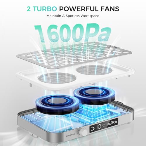 Nail Dust Collector, 1600PA Professional Nail Vacuum Dust Collector Fan with Filter Papers (30 Pcs) for Acrylic Nail Polishing & Manicure at Nail Salon & Home - White