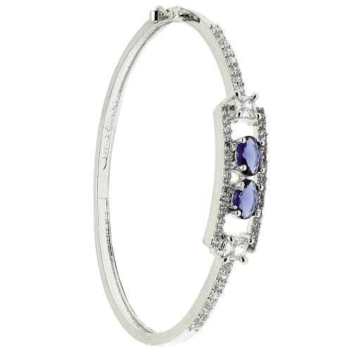 Image of ZENEME Rhodium-Plated Oval Shape American Diamond Studded Handmade Kada Bracelet For Girls and Women