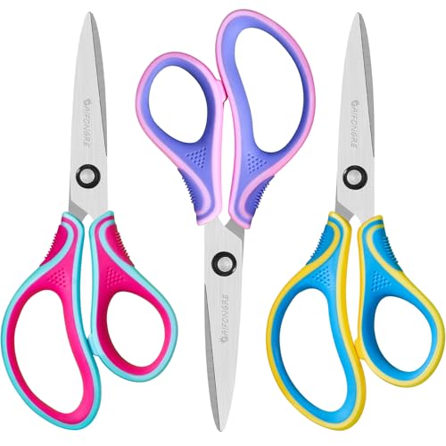7 Kids Scissors Ages 8+ for School 3-Pack Pointed Tip Ergonomic Handles