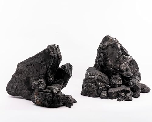 NatureHolic Kuro Stone | Dunkler Aquarium Stein I wasserneutral mit Highlights aus Glimmer I Aquascaping Hardscape Steine Deko für Aquarien I Größe S: 6-12cm
