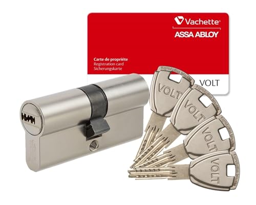 Vachette VOLT - Cylindre de Serrure 30x30 mm Nickelé, 6 Goupilles, Haute Sécurité - Portes intérieures, Portes extérieures, Porte d'entrée - 4 Clés...